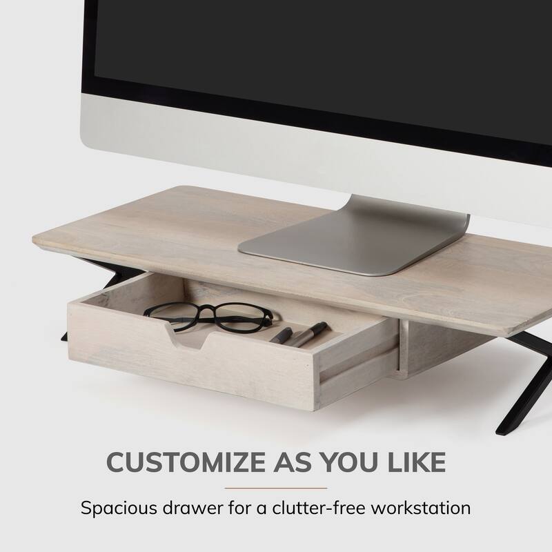 Jani Wood Monitor Stand Riser Desk - Ergonomic Design Stand, Desktop Organizer Table for Home, Office Workspace, Gaming Desk