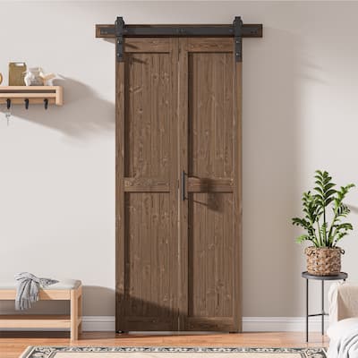 Assembled 30in./32in./36in./40in./44in./48in. x 84 in. Solid Core Pine Wood Bi-Fold Door With Hardware Kit