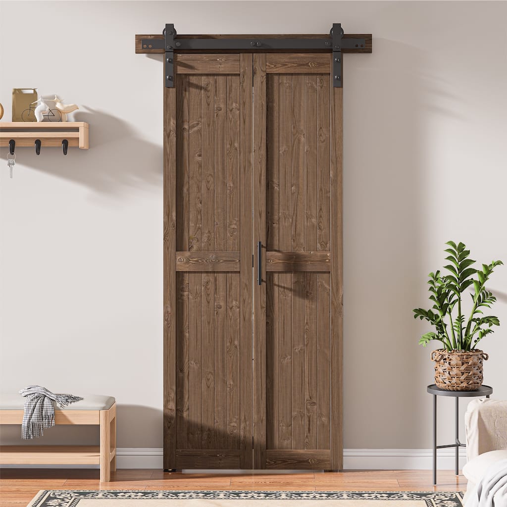 Assembled 30in./32in./36in./40in./44in./48in. x 84 in. Solid Core Pine Wood Bi-Fold Door With Hardware Kit