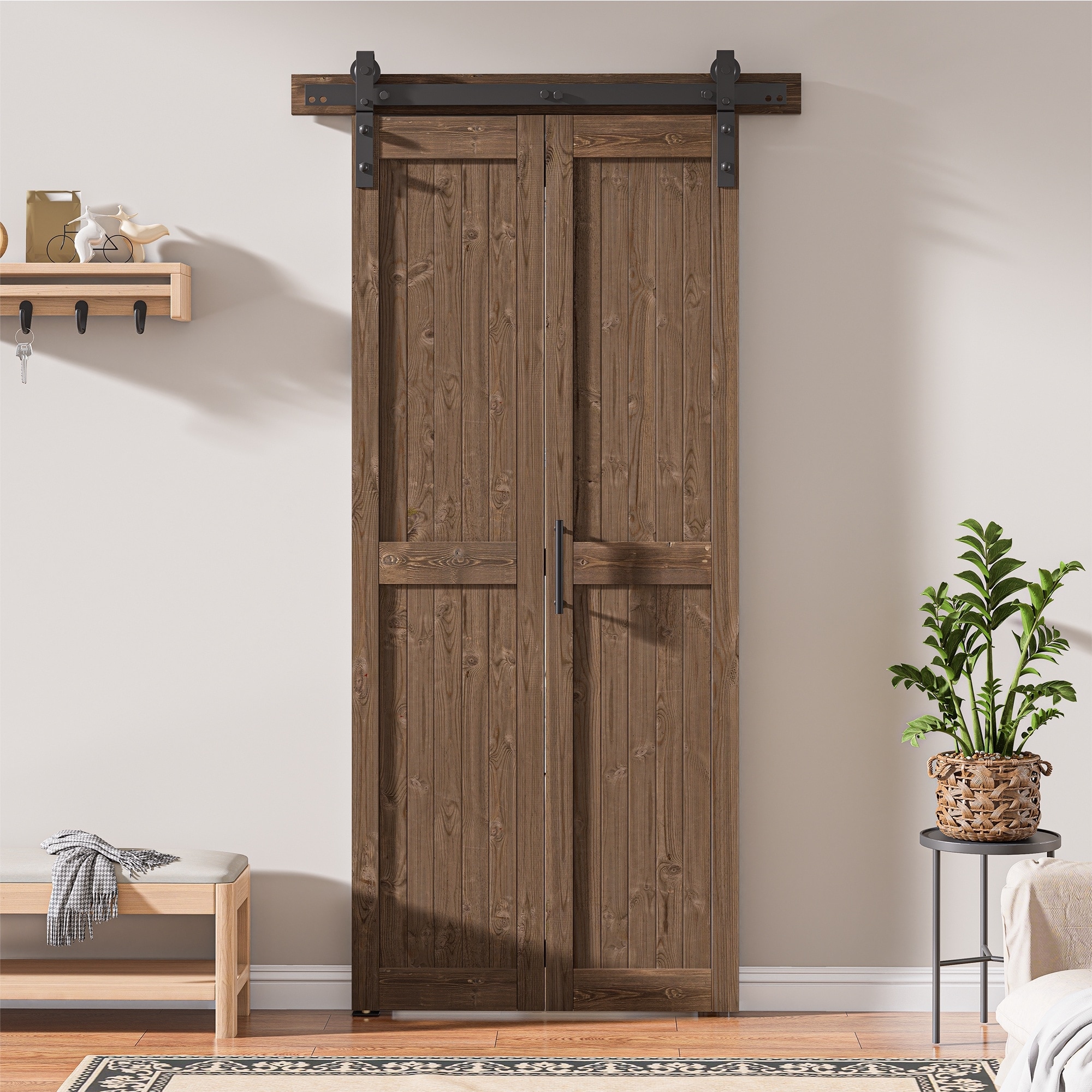 Assembled 30in./32in./36in./40in./44in./48in. x 84 in. Solid Core Pine Wood Bi-Fold Door With Hardware Kit
