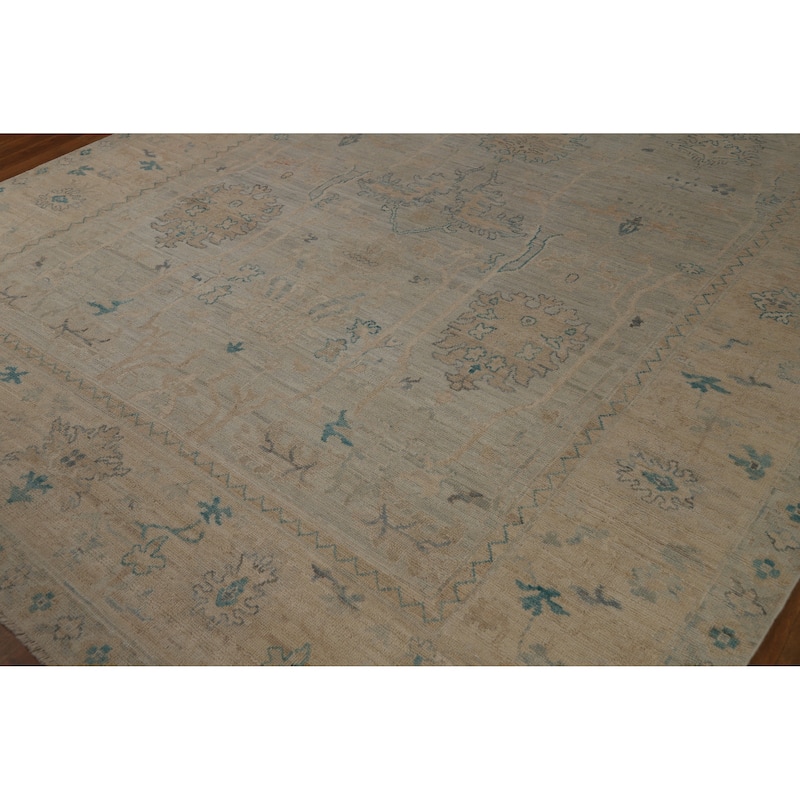 Hand Knotted Oriental 100% Wool Carpet Transitional All-Over Beige & Ivories Oushak Area Rug - 10' 6'' X 8' 2''
