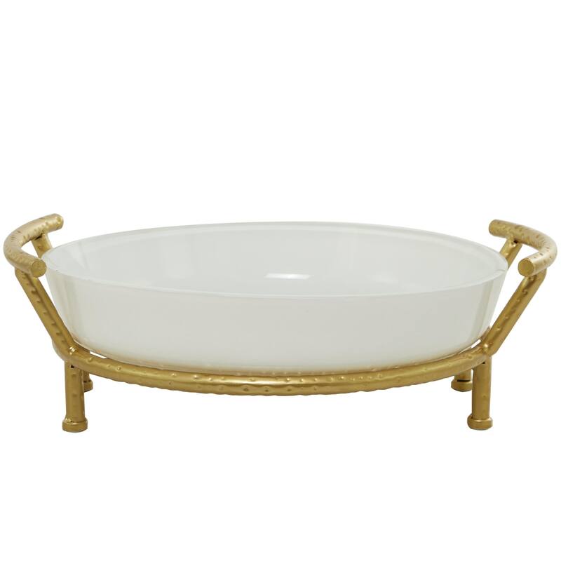 Glass Kitchen Serving Bowl with Gold Metal Stand - White - CosmoLiving by Cosmopolitan