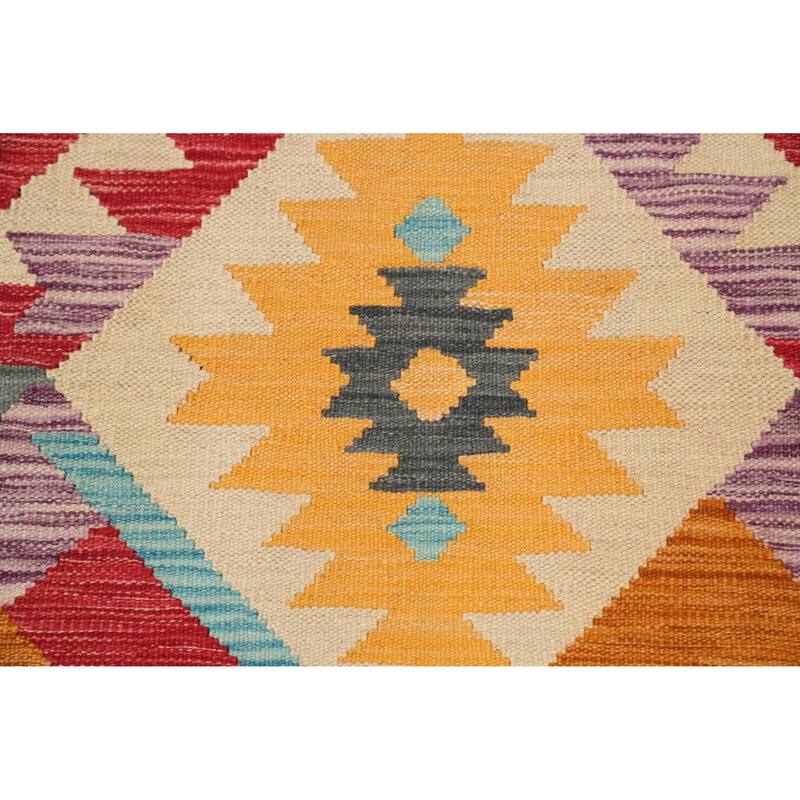 Hand Woven Oriental 100% Wool Carpet Southwestern Tribal Multi-Colored Kilim Runner Rug - 8' 0'' X 2' 0''