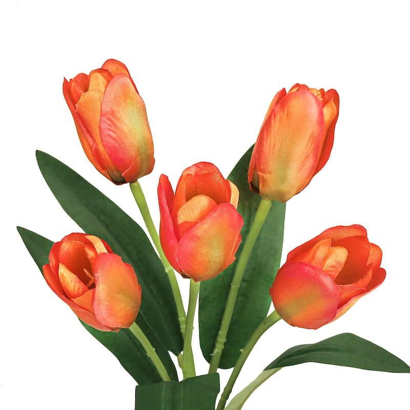 Set of 6 Orange Artificial Tulip Flower Stem Bush Bouquet 12in - 12" L x 5" W x 5" DP