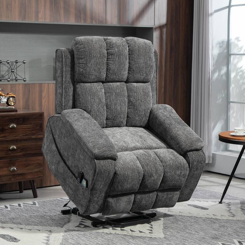 Power Lift Recliner with Extended Footrest,Overstuffed Chenille Dual Motor Recliners with Heat/Message,USB Type C Charging