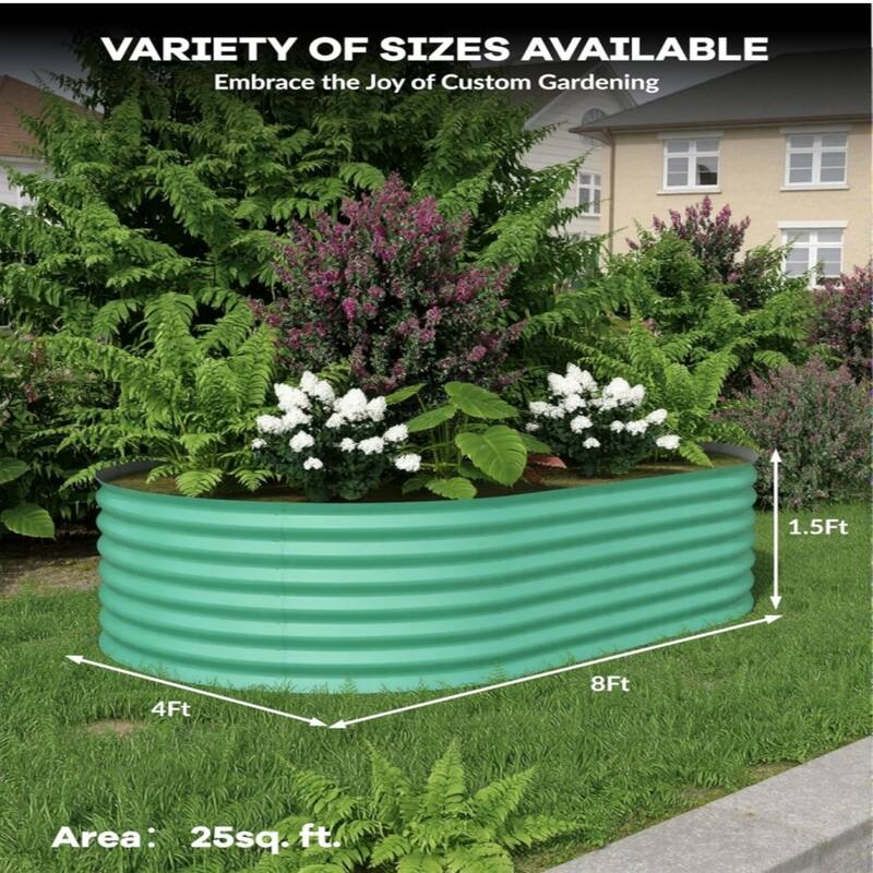 4 x 2 x 2 ft Galvanized Steel Raised Garden Bed Green