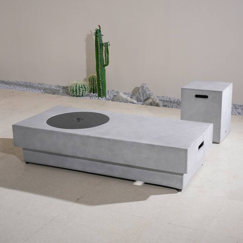 Outdoor Terrafab Composite Fire Pit Table & Propane Tank Side Table Set with Rain Cover