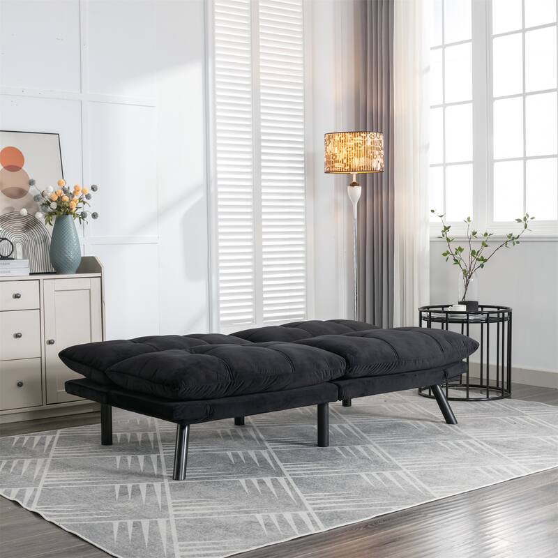 Velvet Sofa Bed with Adjustable Armrest and Backrest