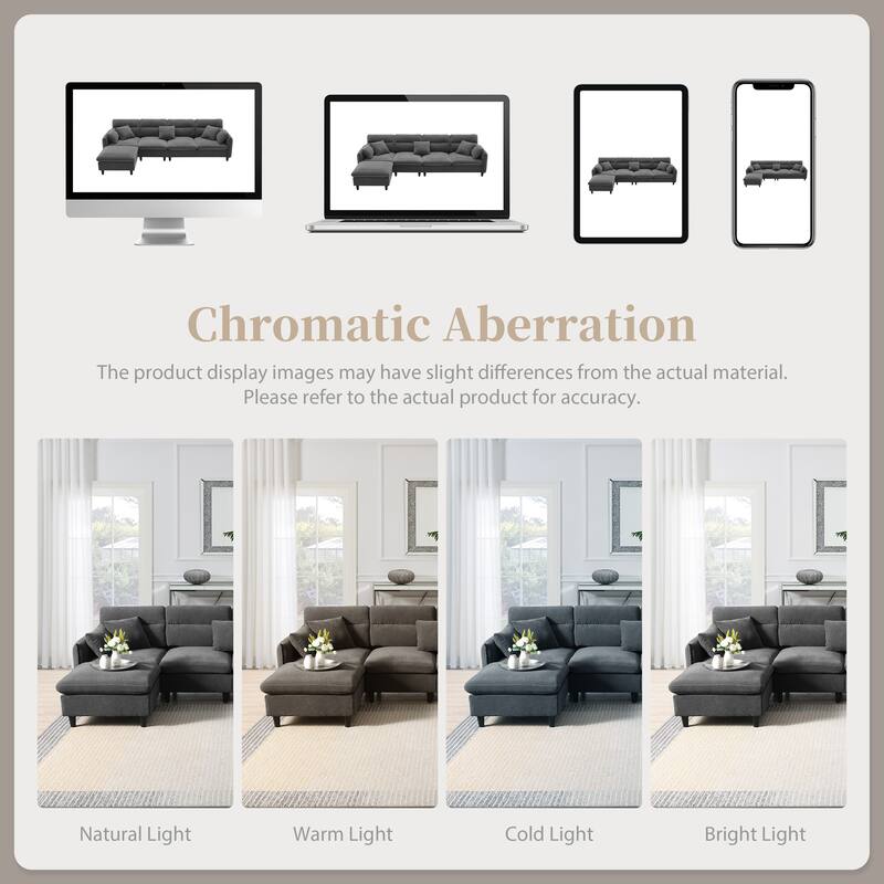 Convertible Sectional Sofa,L-Shaped Reversible Couch Set With Free Pillows,5 Seat Cloud Chenille Indoor Furniture With Ottoman