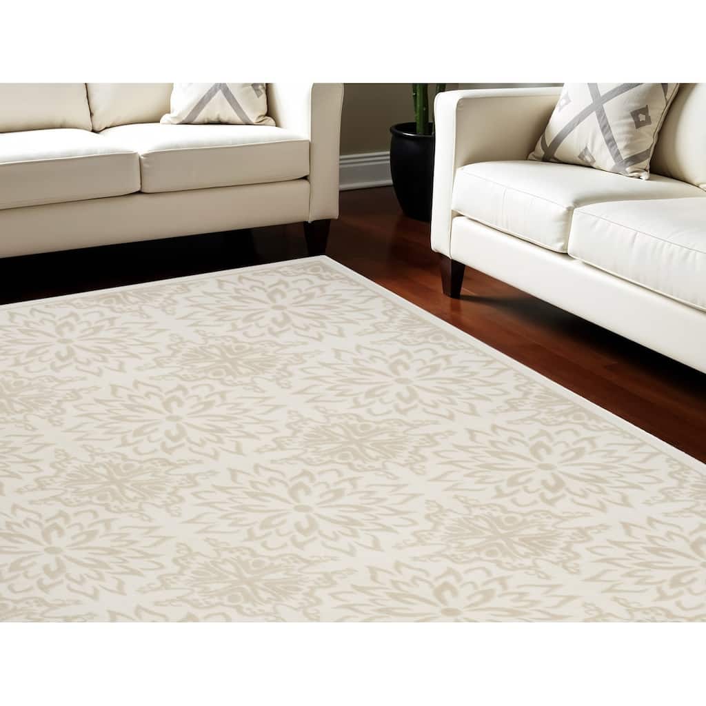 Bawa Power Loomed Floral Traditional Non Skid Stain Resistant Area Rug - 108' X '72' X '0.5