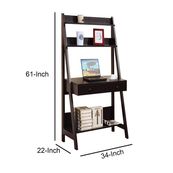 Contemporary Style Ladder Home Office Desk w/ 3 Open Shelves and 1 ...