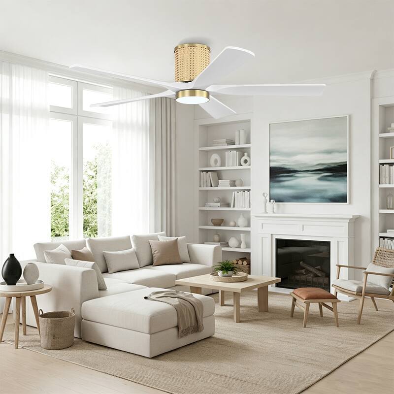 MLiAN 5 Solid Wood Blades Ceiling Fan with Lights Remote Control 6-Speed DC - 54''