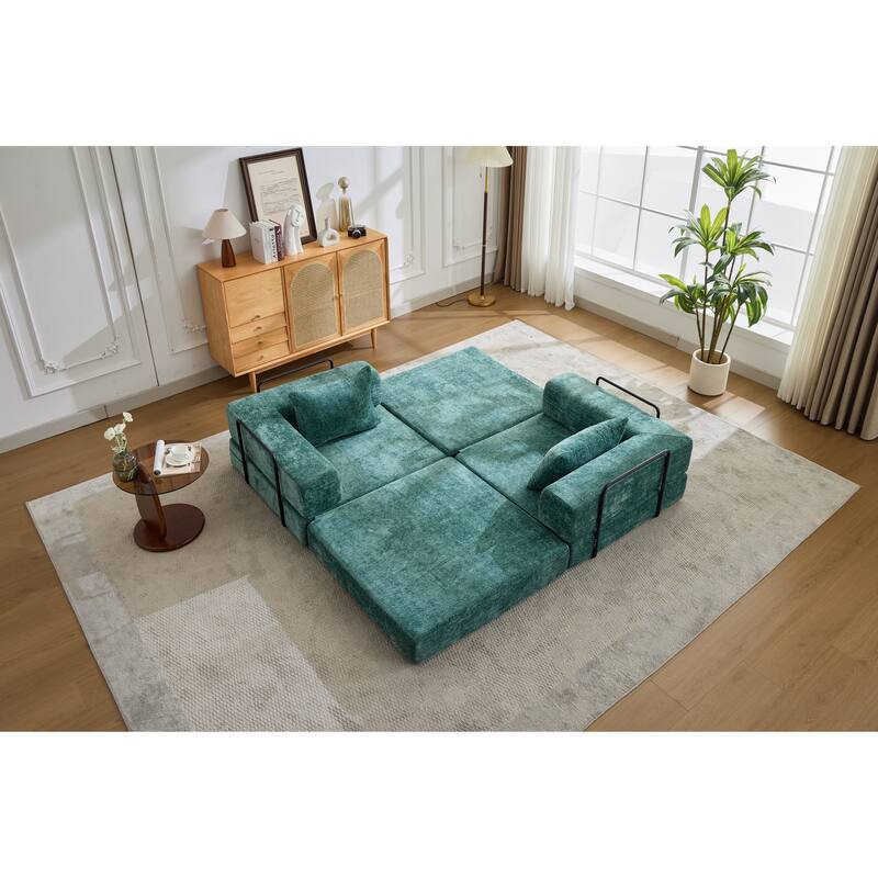 2-in-1 Foldable Sofa Bed Floor Sofa Couch with Armrests, Convertible Lounge Sofa for Living Room Bedroom