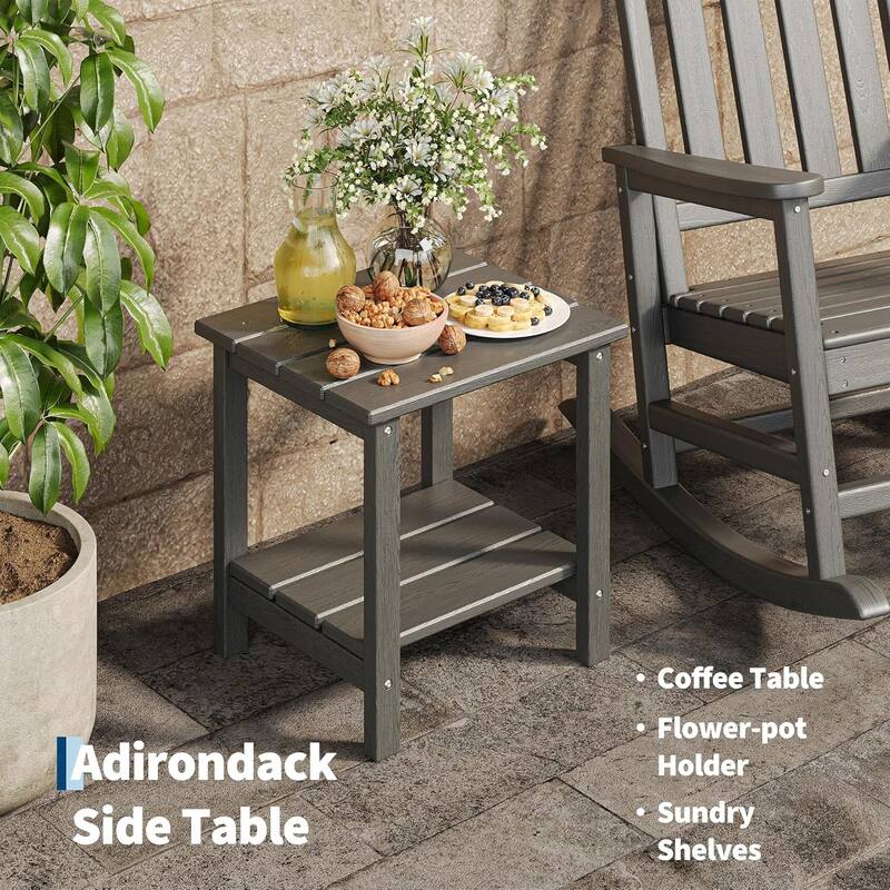 2-Piece HDPE Rocking Chair Set with Table All-Weather High-Back Porch Rockers for Adults Black