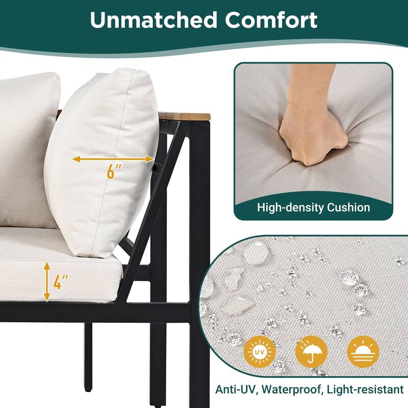 4-Pieces Outdoor Sofa Set with Waterproof Cushions