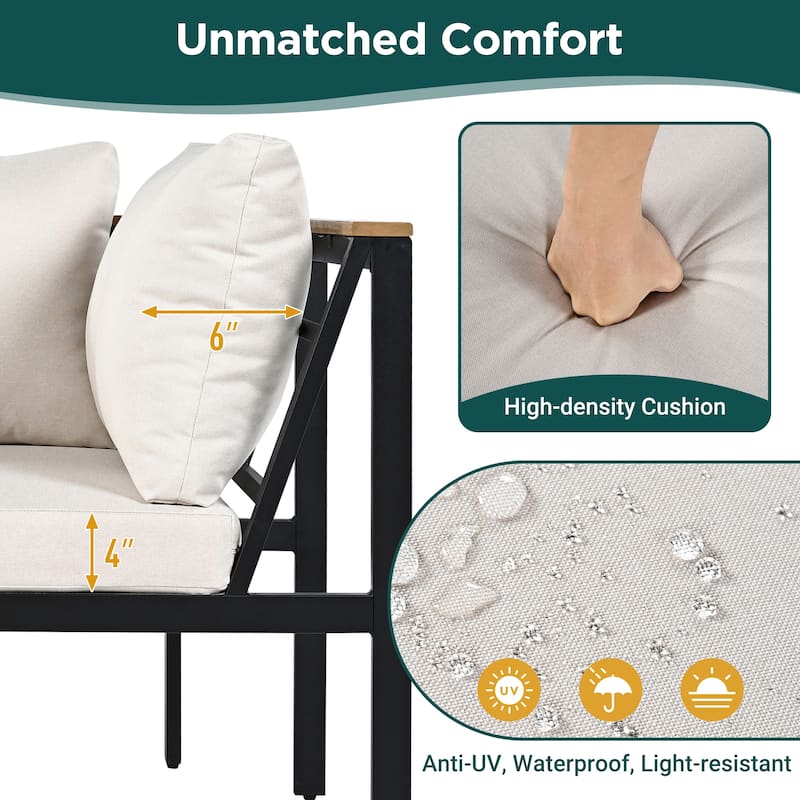Patio Furniture Set with Loveseats and Pillows, 4 Pieces Outdoor Sofa Set with Waterproof Cushions and Coffee Table