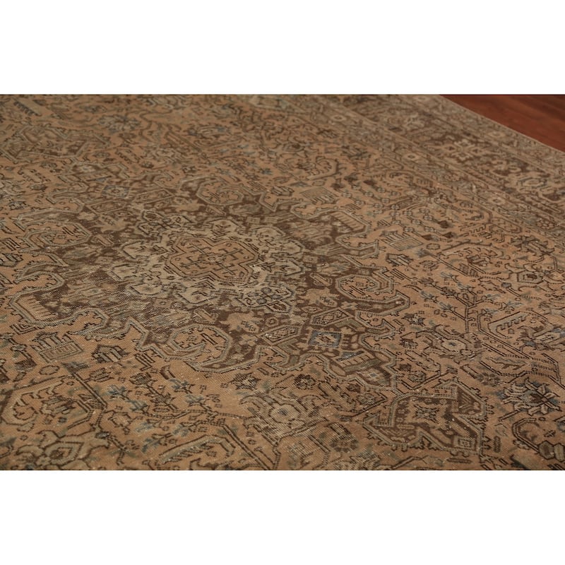 Geometric Tabriz Persian Vintage Rug Handmade Orange Wool Carpet - 9'6" x 12'9"