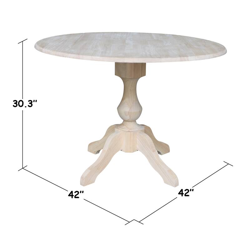 42" Round Top Dual Drop Leaf Pedestal Table - Unfinished - N/A