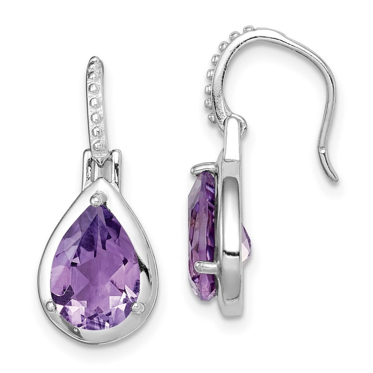 Curata 925 Sterling Silver 22x10mm Amethyst Teardrop Dangle Earrings