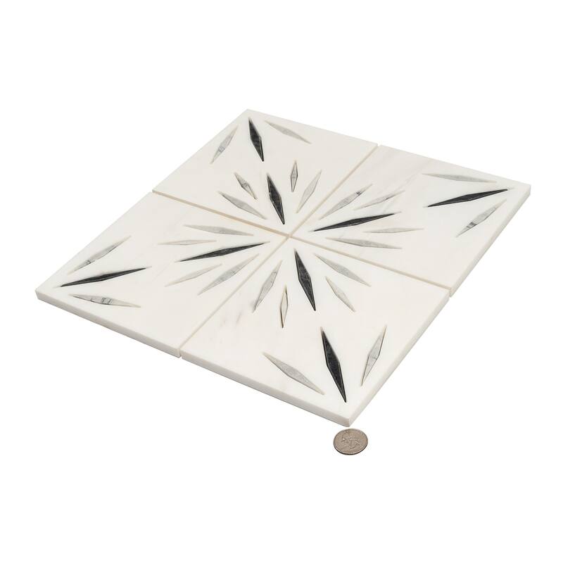 Artisana 12x12 in. Honed Dolomite, Ice Grey, Ania Black Starburst Mosaic Wall and Floor Tile (5 sq ft/case, 5-Pack)