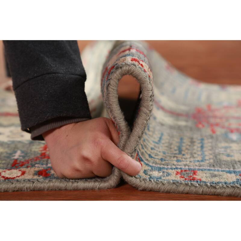 Hand Knotted Oriental 100% Wool Carpet Traditional Geometric Greys & Charcoal Heriz (serapi) Area Rug - 5' 11'' X 2' 7''