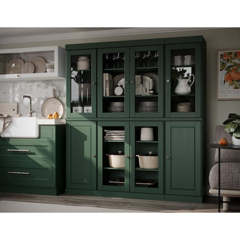Palace Imports 100% Solid Wood 65" Kitchen China Pantry Cabinet - 65" x 71.5" - Green - 6 Clear Glass-2 Solid