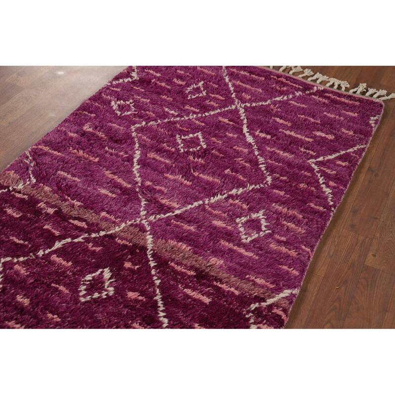 Purple Plush Moroccan Oriental Accent Rug Hand-Knotted Wool Carpet - 2'11" x 5'5"