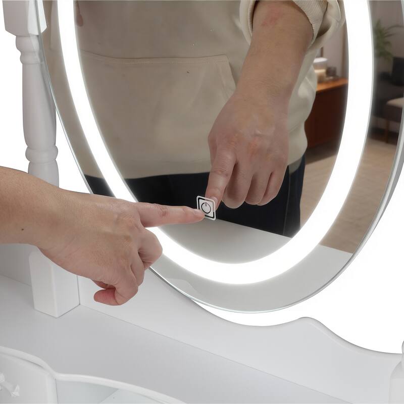 Lighted Princess Vanity Table Set with Mirror & Stool, 4 Drawers & Adjustable LED Light Modes