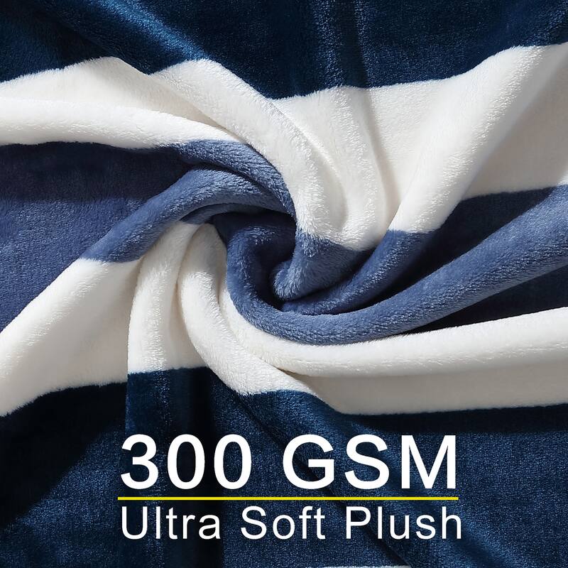 Nautica Awning Stripe Ultra Soft Plush Fleece Blanket