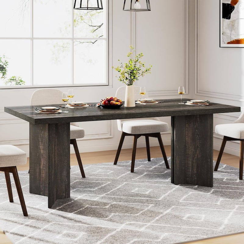 Farmhouse Wood Rectangular Dinner Dining Table for Kitchen Dining Room - Grey
