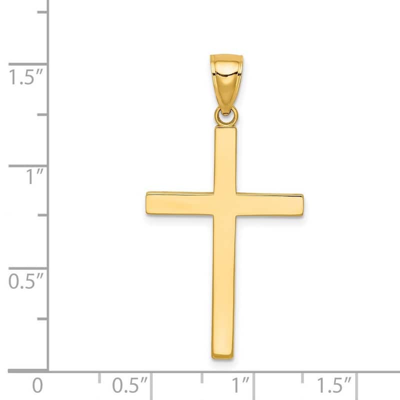 Curata 14k Yellow Gold Solid 18" Stick Cross Pendant Necklace