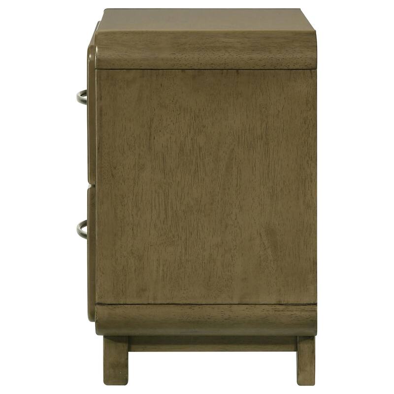 Deon Nightstand, 2 Drawers w Nickel Handles, Sled Legs, Nutmeg Brown
