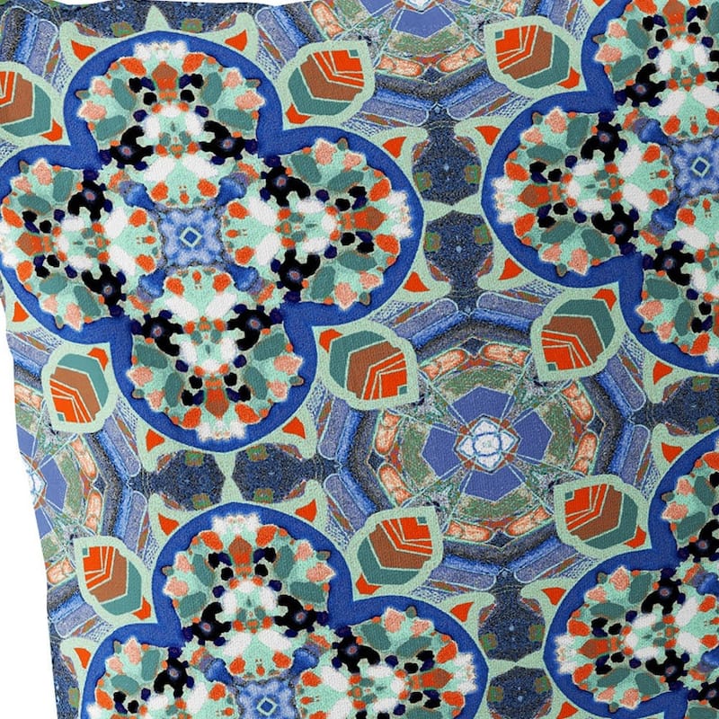 HomeRoots Set of Two 16" X 16" Blue and Orange Blown Seam Floral Indoor Outdoor Throw Pillow - 16.00' X '16.00' X '5.00