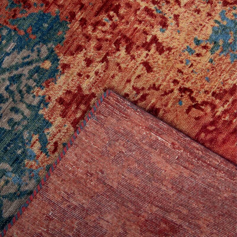 Alora Decor Orbit Blue/Red Abstract Wool Area Rug