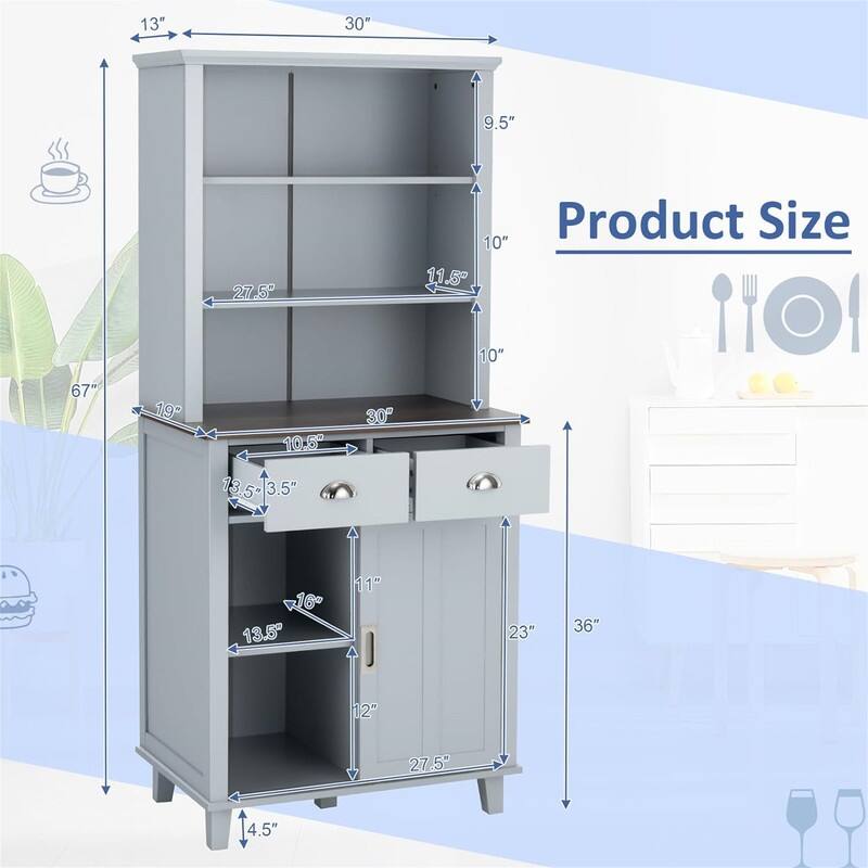 Kitchen Pantry Storage Cabinet - 19"D x 30"W x 67"H