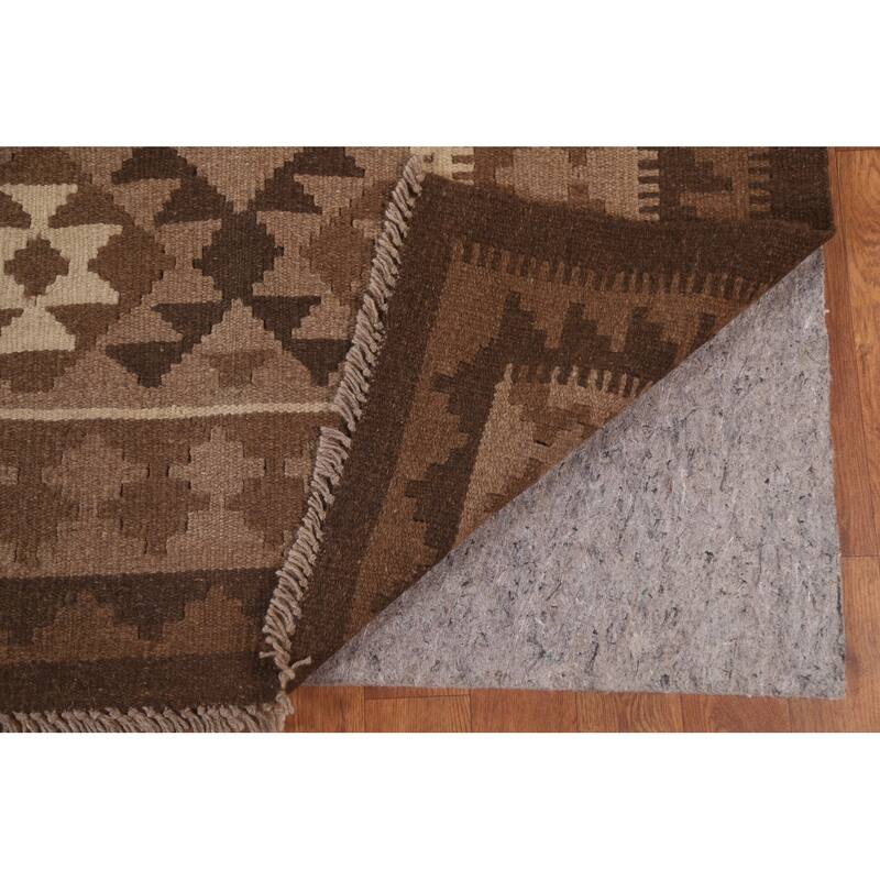 Hand Woven Oriental 100% Wool Carpet Southwestern Geometric Brown Kilim Area Rug - 9' 9'' X 6' 9''