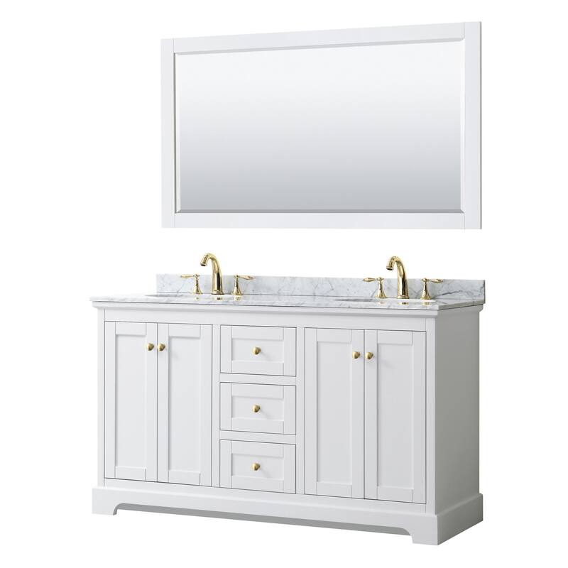 Wyndham Collection Avery 60" Free Standing Double Basin Vanity Set - White / White Carrara Marble Top / Brushed Gold - Painted