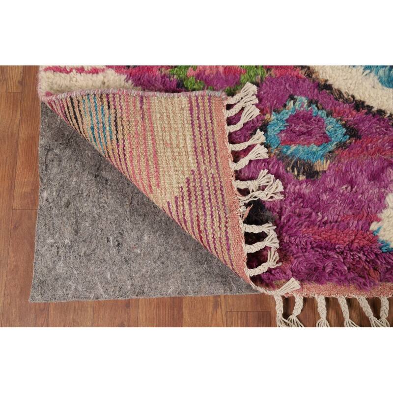 Moroccan Oriental Area Rug Hand-Knotted Geometric Wool Carpet - 8'10" x 10'6"