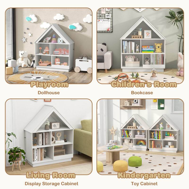 Costway Wooden Kids Dollhouse Bookshelf with Open Shelves - See Details