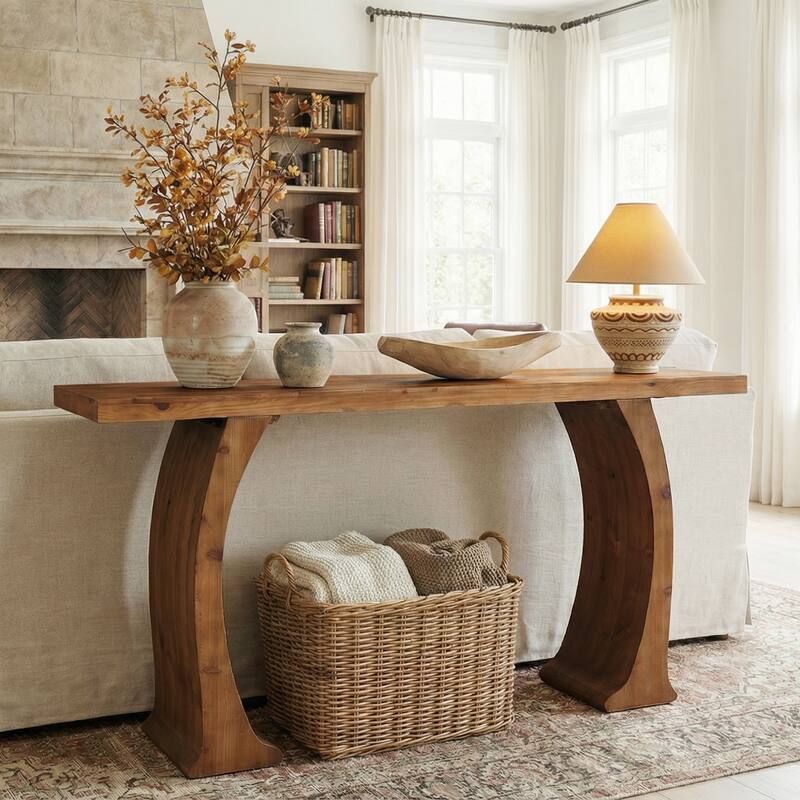 63 Inch Farmhouse Console Table for Entryway / Living Room, Fir Wood - 62.99" W x 11.81" D x 32.68" H