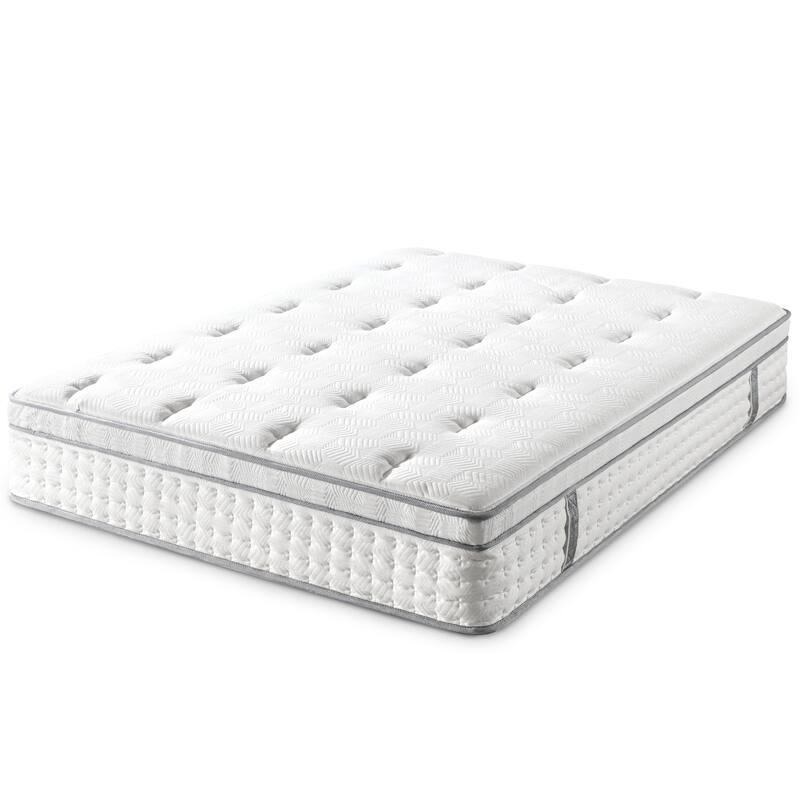 Priage by ZINUS 2-Piece Euro Box Top Hybrid Mattress and Wood Platform Bed Set