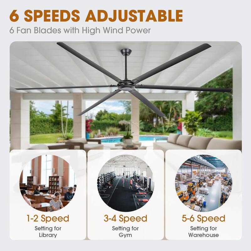 120" Industrial Black Aluminum Extra Larger Commercial Ceiling Fan with Remote
