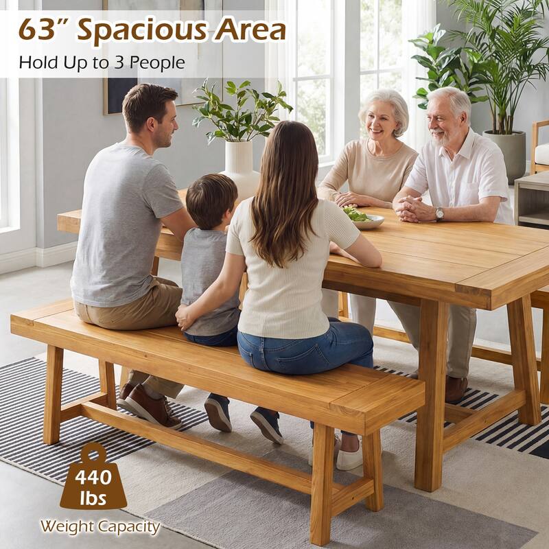 Gymax 2PCS 63 Inch Solid Wood Bench Rustic Farmhouse Narrow Bench for