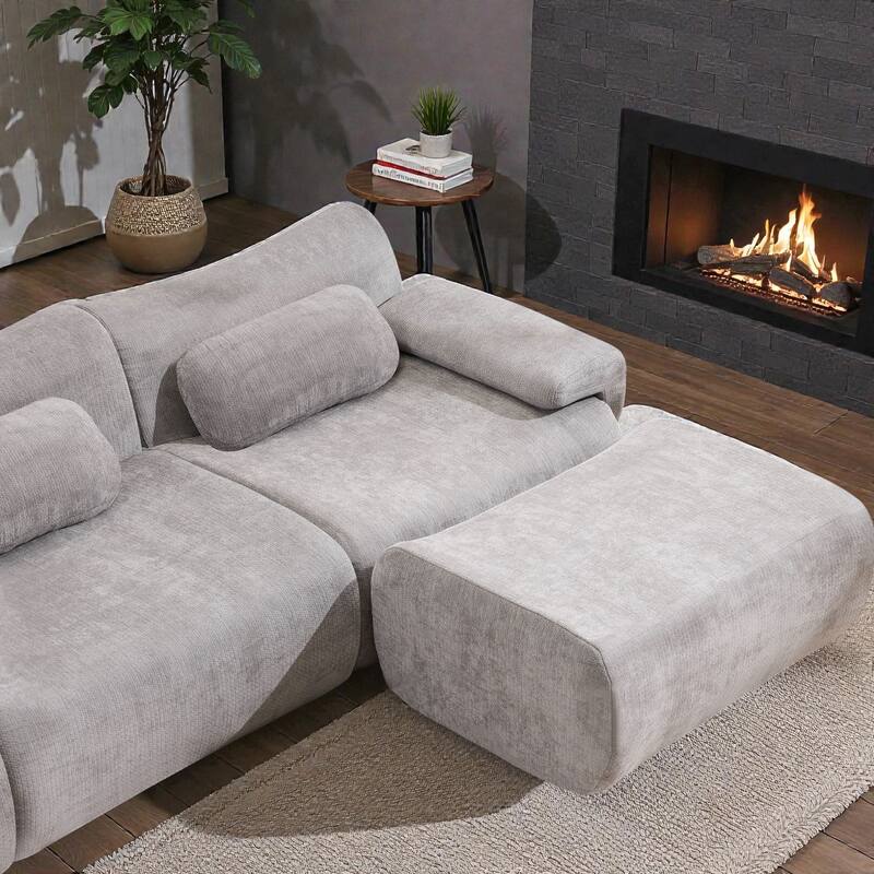 Modular Chenille Sofa Set with Armchair, Extra Large Deep Seat 3 Seater Compression Couch with Pillows