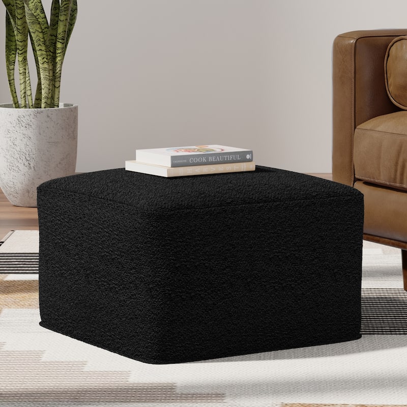 WYNDENHALL Lyanna Contemporary Square Pouf in Boucle - Black