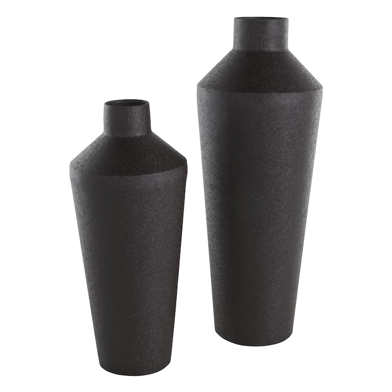 Metal Textured Tapered Decorative Vase - Set of 2 Black - Roche River Decor