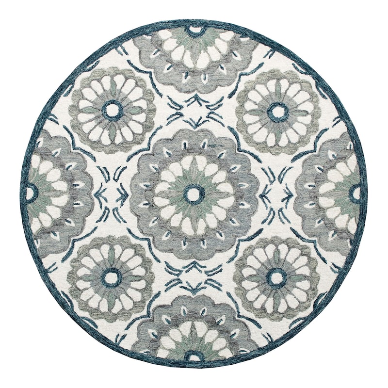 Sevita Ivory/Grey Suzani Round Area Rug - 3' Round