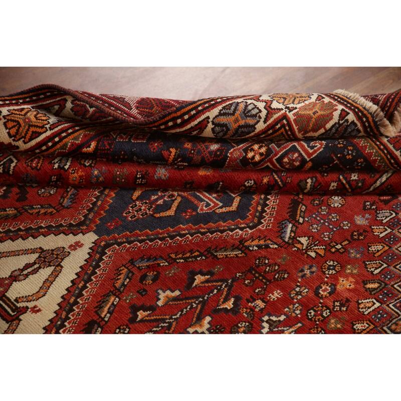 Traditional Orange Shiraz Persian Vintage Rug Handmade Wool Carpet - 5'10"x 9'5"