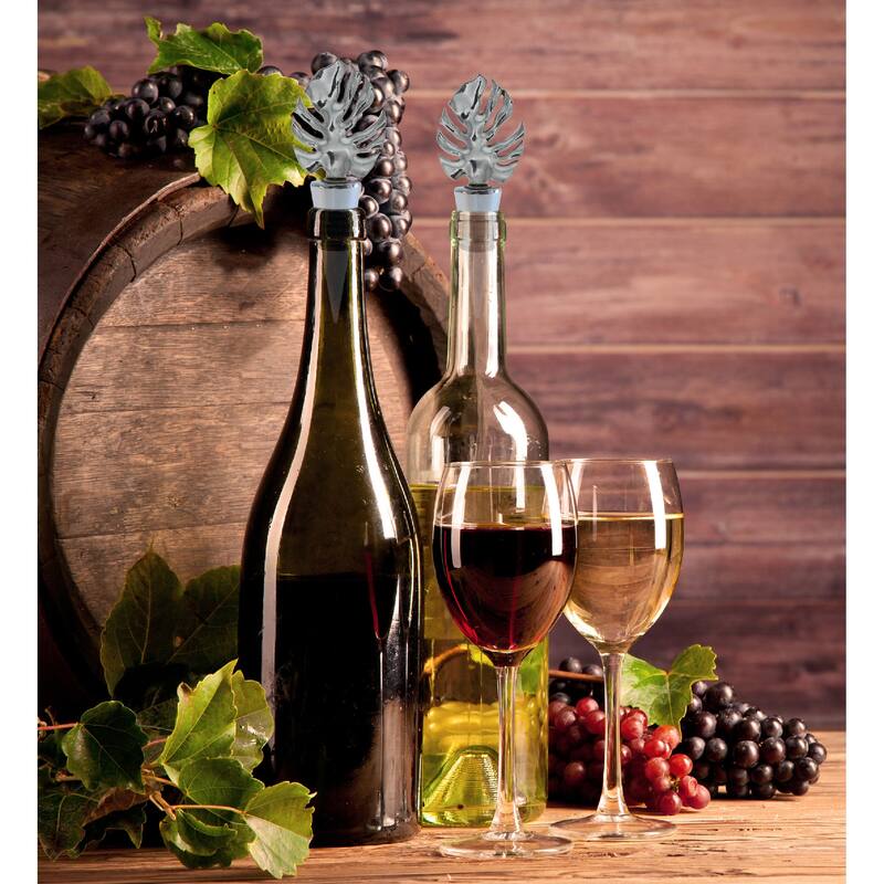 Cheers Silver Tropical Leaf Metal Wine Stopper - Vacuum Seal Reusable - 5 inches