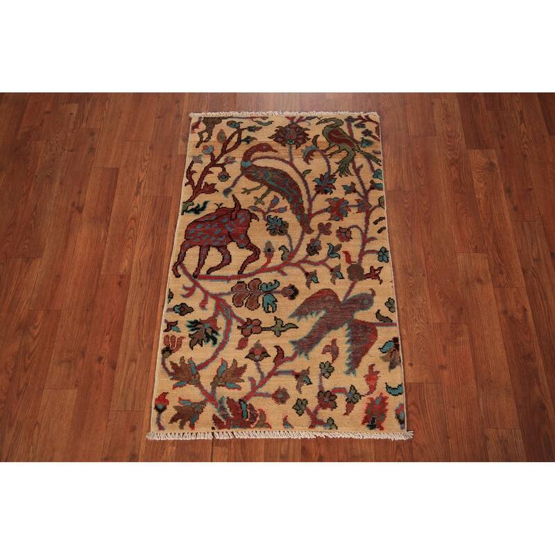 Animals Kazak Oriental Foyer Rug Hand-Knotted Wool Carpet - 2'0" x 3'0"